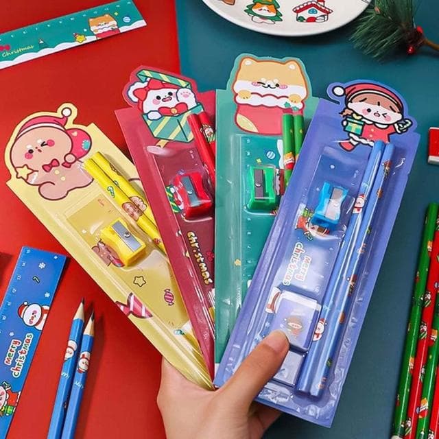 文具五件組  (聖誕 文具 五件組 小禮物 鉛筆 橡皮擦 尺子 削筆器 文具 耶誕 禮品 聖誕節)