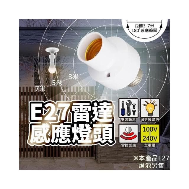 ✨台灣現貨∣免運▸E27 雷達感應燈頭ˍ高敏感ˍ燈座ˍ人體感應ˍLED 燈泡ˍ智能燈座ˍ感應燈ˍ小夜燈ˍ夜燈