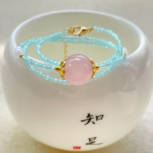 【Paiya 派亞】粉晶 西柚粉水晶搭配淡藍色超細切面尖晶項鏈 鎖骨鏈交換禮物/過年送禮