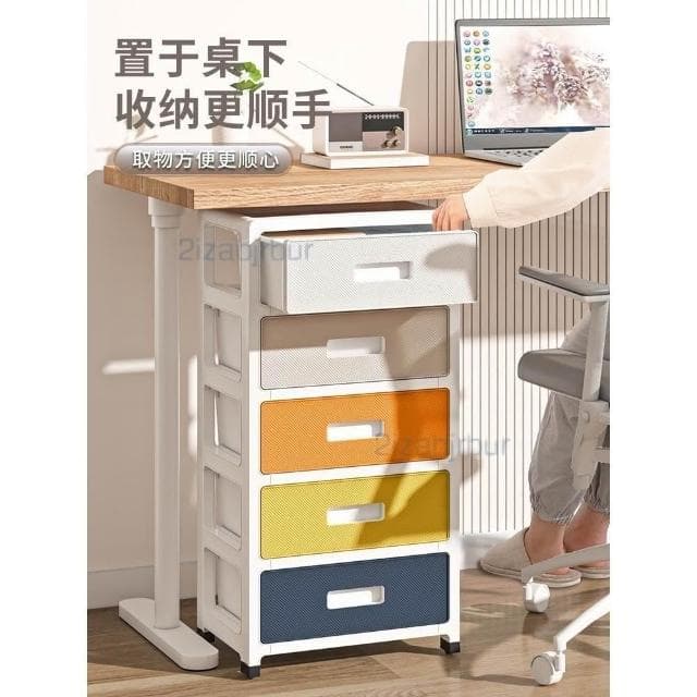 桌下收纳柜 可移动抽屉式 化妆品储物柜 办公室塑料文件柜 窄缝夹缝柜 收納櫃 保養品收納 抽屜式置物櫃 櫃子