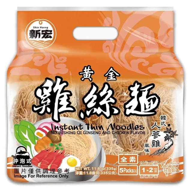 【彤老闆食品百貨】新宏 黃金雞絲麵 日式和風鰹魚/台式當歸藥膳風味/韓式人蔘 335g