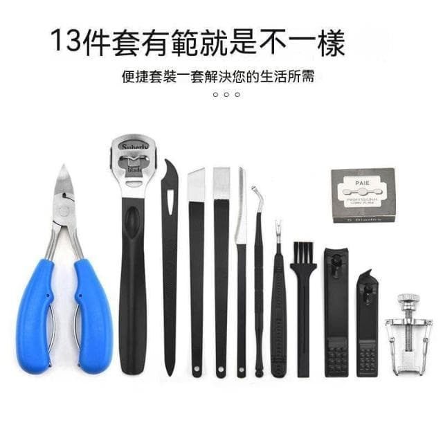 不鏽鋼指甲刀修腳剪專業修甲工具 13件套裝 多功能足部護理便攜組合 家用旅行皆適用 台灣出貨