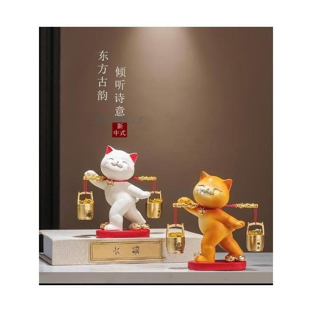 一桶金 招財貓擺件 喬遷開業禮物 新中式客廳電視櫃 公司收銀台裝飾品 時來運轉 療癒擺件小物 辦公室風水擺件