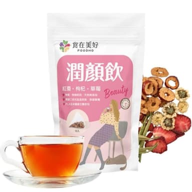 【食在美好】食在美好 潤顏飲4.5gX10入  紅棗 枸杞 草莓 菊花 甜菊 沖泡即飲 漢方水果飲  水果乾茶包 台灣生產