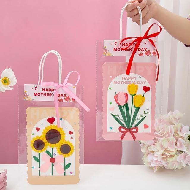 DIY母親節賀卡禮品袋(母親節 教師節 材料包 花束禮袋 花朵賀卡 感謝卡 禮物卡 祝福卡 手提袋)