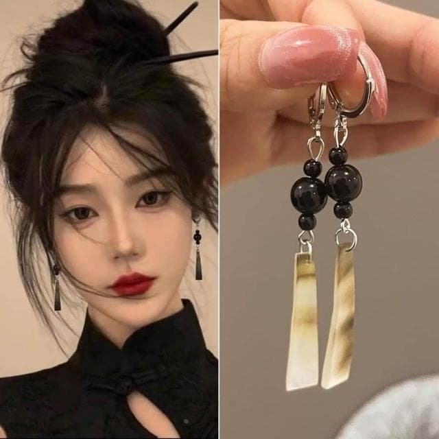 {遇見臻品}BG150中式古風耳環女貝殼片耳環國風夏袍腰耳墜宋代馬面裙耳飾黑色國風新中式耳環古風流蘇耳飾清冷耳環氣質耳環