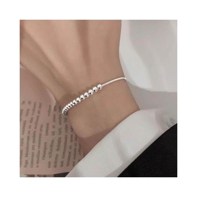 Sweet Air  通體純銀 全銀 S925純銀 滑扣式 光面豆豆純銀手鍊 Y2369 串珠純銀手環