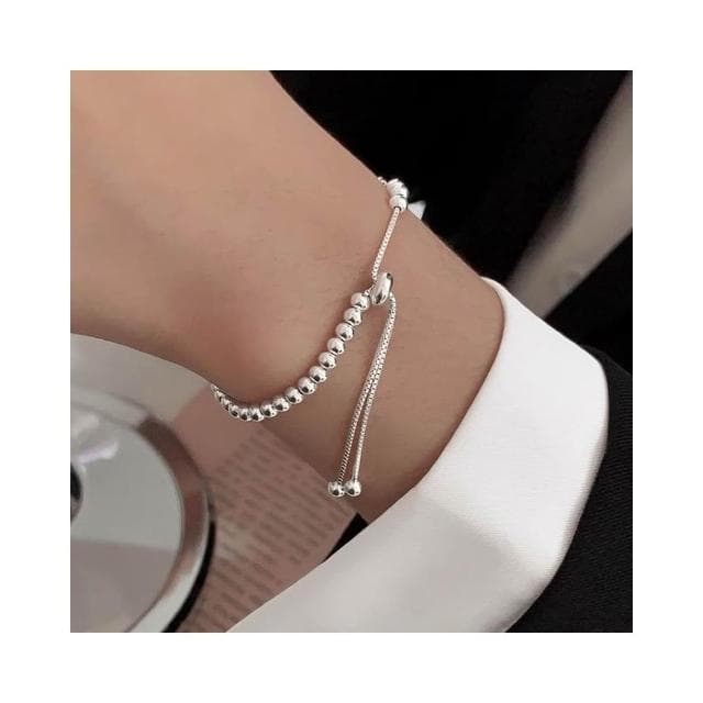 Sweet Air  通體純銀 全銀 S925純銀 滑扣式 光面豆豆純銀手鍊 Y2369 串珠純銀手環