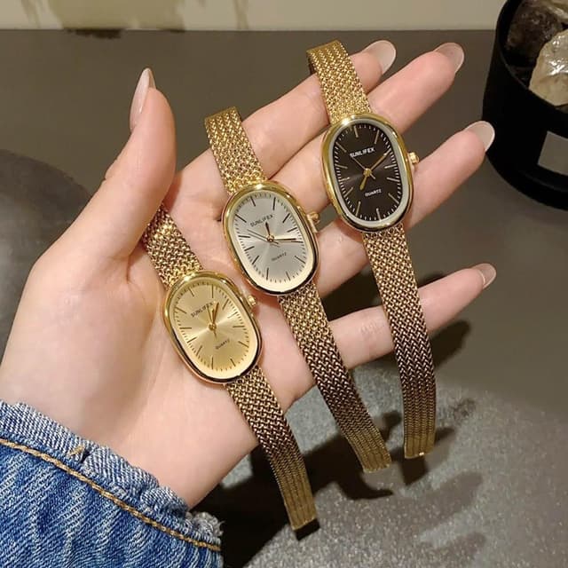 【EMMA SUE】石英錶 錶 氣質 手錶 金色手錶 女生手錶 精緻 學生手錶 韓版手錶 ins風 高級感 指針式 復古錶 橢圓形錶 