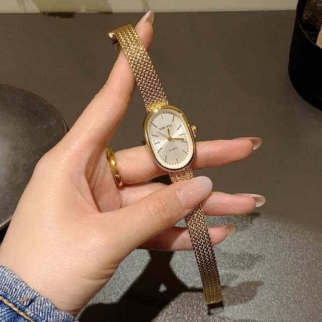 【EMMA SUE】石英錶 錶 氣質 手錶 金色手錶 女生手錶 精緻 學生手錶 韓版手錶 ins風 高級感 指針式 復古錶 橢圓形錶 