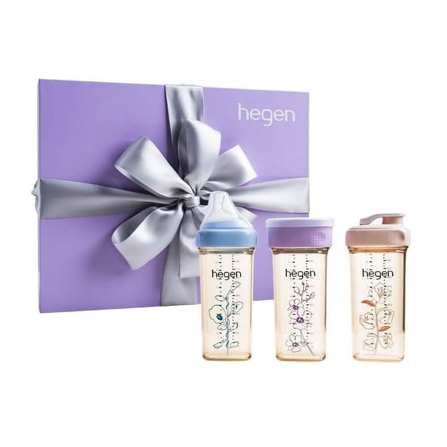 【hegen】PCTO 紫綻花漾禮盒(小金PPSU奶瓶 學習水杯)