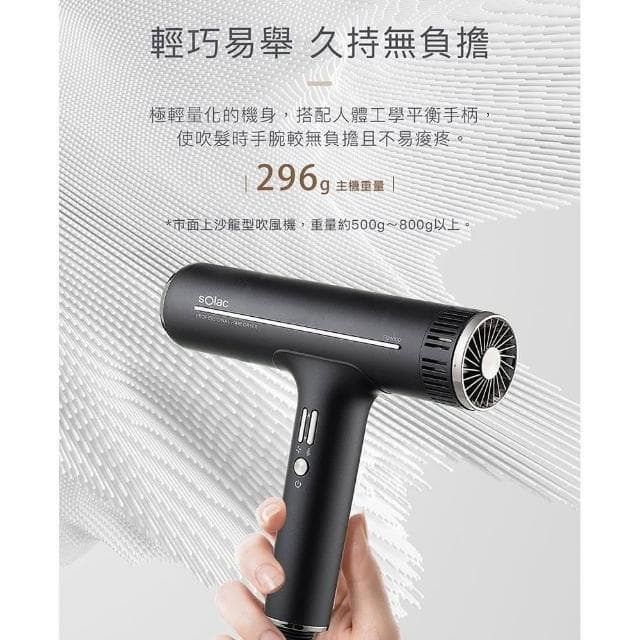 【SOLAC】SD-1000 專業負離子吹風機沙龍級/智能溫控/296g超輕量
