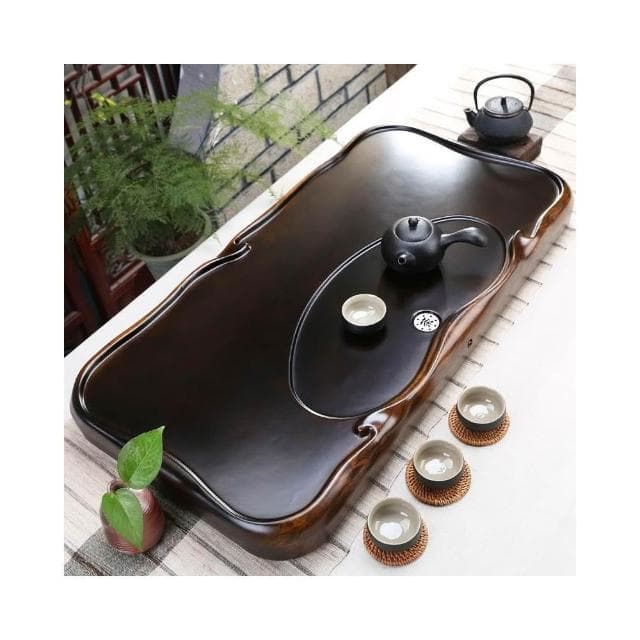 黑檀木茶盤 家用整塊實木茶海茶臺 小號長方形原木花梨託盤 簡約排水 茶壺 茶具