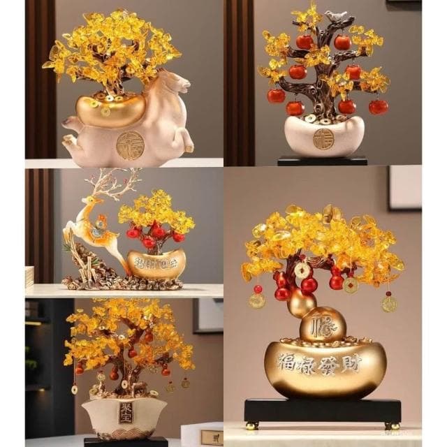🔥黃水晶 招財元寶發財樹 招財擺飾 客廳 玄關 電視櫃裝飾擺件 辦公室裝飾品 創意 輕奢 喬遷 開幕送禮 入厝禮物