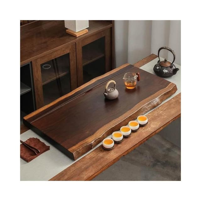 简约原木茶盘 家用整块黑檀实木茶台 自然边茶具 排水式茶海 托盘