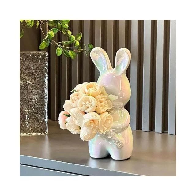 創意藝術手捧兔花瓶高級感插花瓶擺件客廳插花桌面裝飾品喬遷禮物