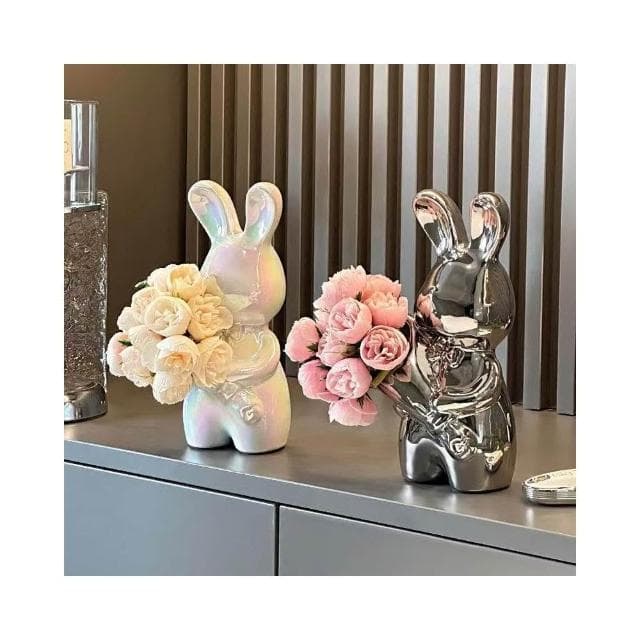創意藝術手捧兔花瓶高級感插花瓶擺件客廳插花桌面裝飾品喬遷禮物