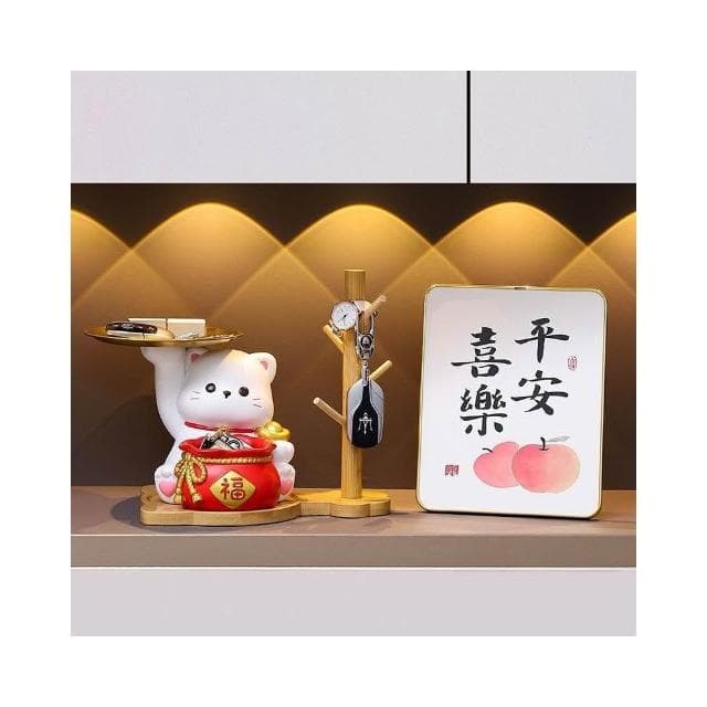 優選 招財貓鑰匙收納擺件 玄關擺件 招財貓入戶擺設 客廳裝飾品 搬傢喬遷新居禮物 招財納福收納擺件 放鑰匙 鑰匙收納