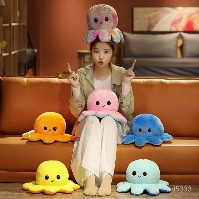玩具女孩子雙麵章魚小公仔八爪魚毛絨玩具可翻麵變臉玩偶生日禮物