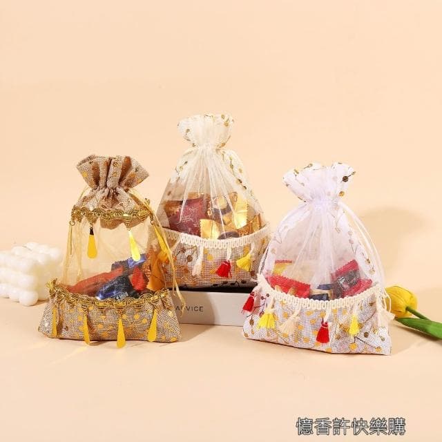 憶香許快樂購 新品 束口 休閒拼接 節慶 禮品袋 節慶送禮 收納袋 回禮 小禮物 收納 伴手禮 束口袋 飾品收納