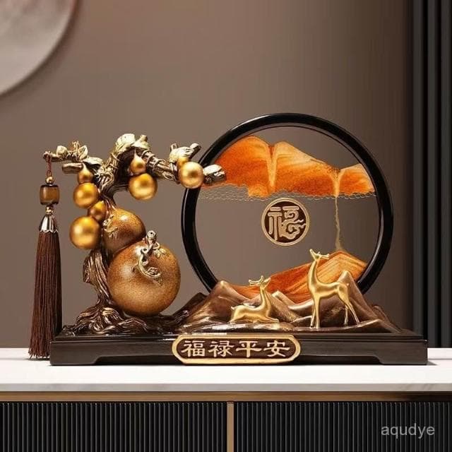 漫生活招財黃水晶葫蘆流沙畫 水晶樹 流沙畫擺飾 客廳招財電視櫃酒櫃辦公室裝飾品 開幕送禮 交換禮物