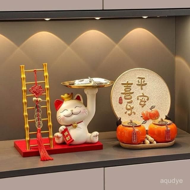 漫生活招財貓 招財貓擺件 招財擺飾 鑰匙託盤 玄關擺件 客廳擺飾 家居裝飾品 電視櫃擺件 喬遷禮品 入厝禮物 交換禮物