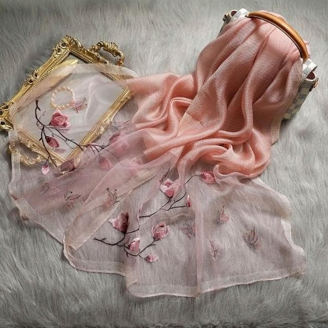 【巴黎精品】現貨+預購 絲質絲巾羊毛圍巾-花朵刺繡紗巾絲滑女配件6色a1gt2