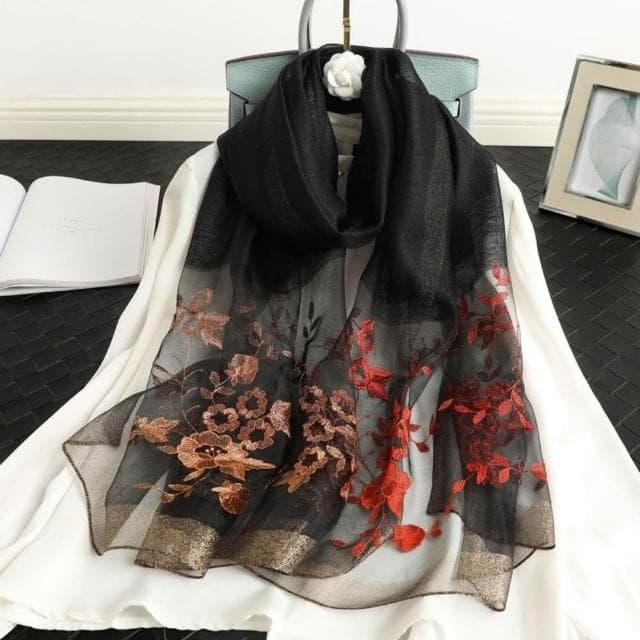 【巴黎精品】現貨+預購 絲質絲巾羊毛圍巾-海棠花刺繡絲滑捲邊女配件8色a1gt16