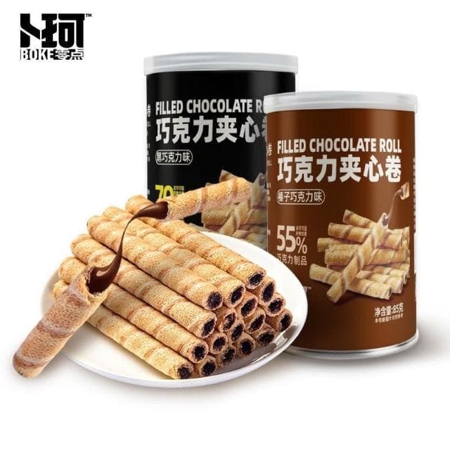 💖 蔔珂黑巧克力夾心捲罐裝夾心餅乾網紅休閒零食兒童零食送女友禮物