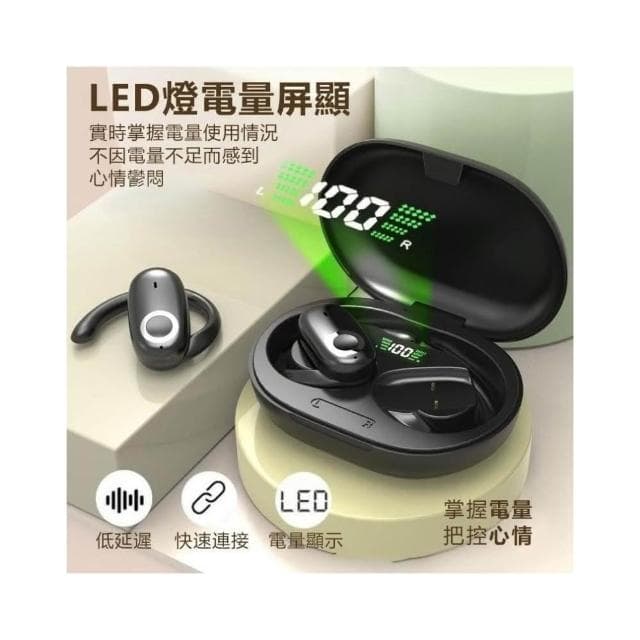 台灣現貨  耳掛式無綫藍芽耳機 運動藍芽耳機 不入耳 藍牙無線耳機 防汗耳機 抗噪 通話抗噪防水數顯5.3 防水藍牙耳機