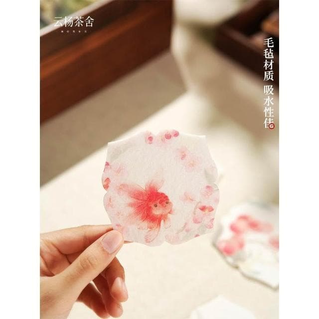 熊貓戲柿杯墊家用吸水毛氈壺承隔熱防燙墊茶託茶道配件功夫茶具