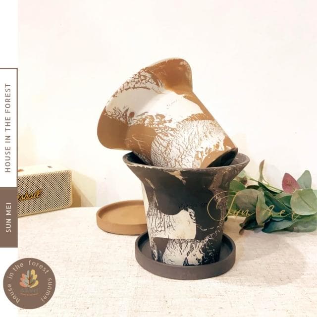 陶盆 啞光潑墨陶盆 窯變水墨紋理 侘寂風盆栽 盆器 花瓶 觀葉植物 多肉植物 塊根植物 居家植栽