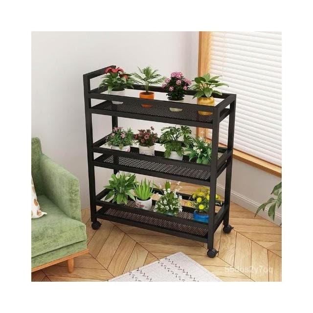  陽臺花架 移動小推車多肉置物架 多層落地式客廳防水鐵藝花盆架室內 花架盆栽架 多肉植物架 陽臺花架 花盆架