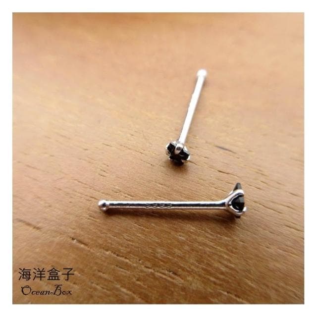 【海洋盒子】防耳洞密合免後扣超迷你2mm小方形鋯石純銀耳環.S999純銀耳環