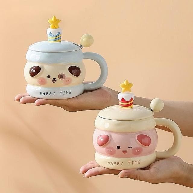 漫生活ins可愛馬克杯少女心高顔值陶瓷杯帶蓋勺咖啡杯生日禮物情侶有蓋