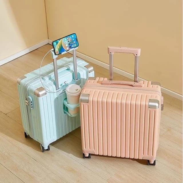 登機行李箱 18吋20吋 馬卡龍色 高顏值 USB充電摺疊杯架 密碼鎖 萬向輪 輕巧ABS材質