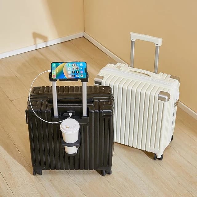 登機行李箱 18吋20吋 馬卡龍色 高顏值 USB充電摺疊杯架 密碼鎖 萬向輪 輕巧ABS材質