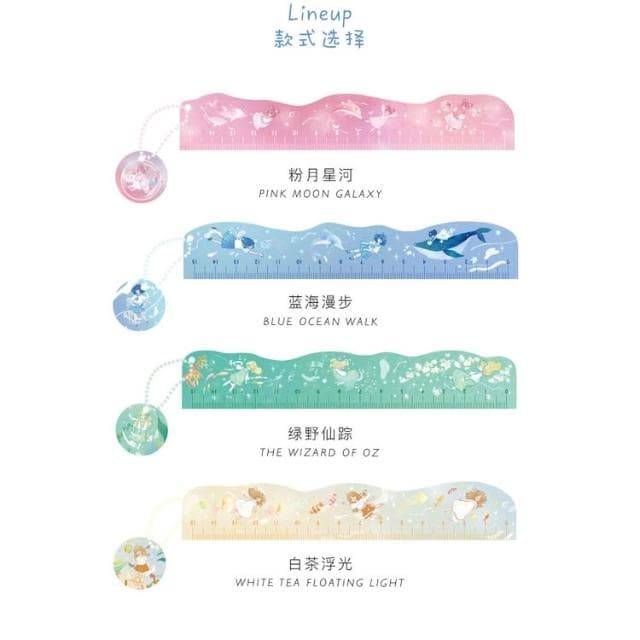 【德德小品集】夢境巡遊 少女插畫 海豚鯨魚學生文具直尺 可愛萌寵生物 手賬15CM量尺 波浪尺 交換禮物 可立式 紙膠帶收納