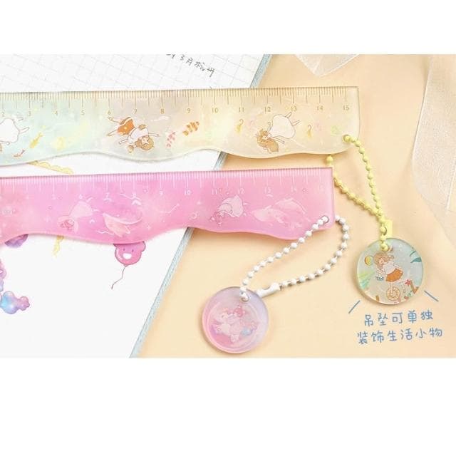 【德德小品集】夢境巡遊 少女插畫 海豚鯨魚學生文具直尺 可愛萌寵生物 手賬15CM量尺 波浪尺 交換禮物 可立式 紙膠帶收納