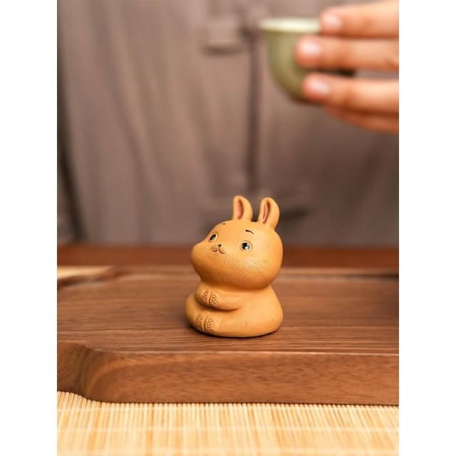 黃段泥發財兔紫砂茶寵可養茶盤茶桌生肖小擺件茶具配件茶玩迷你