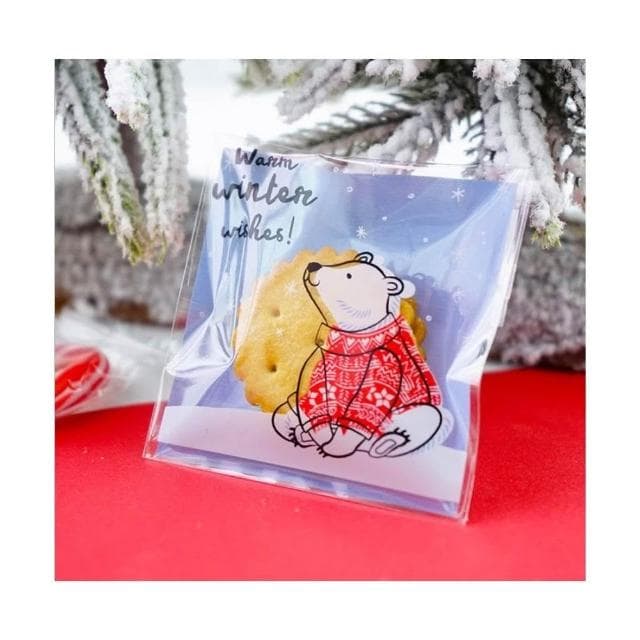 嚴選SHOP 98入 7*7公分 聖誕節北極熊 自黏袋 聖誕節包裝袋 餅乾袋 飾品袋 糖果袋 耶誕禮物袋 X171