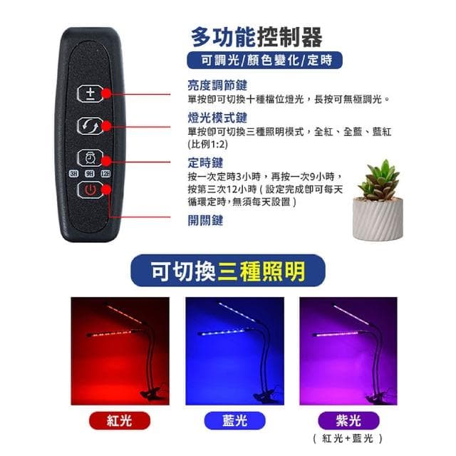 舒米好物 LED植物燈 四管 十檔調光(全光譜 植物生長燈 植物日照燈 植物燈管 多肉燈 夾燈 盆栽燈)