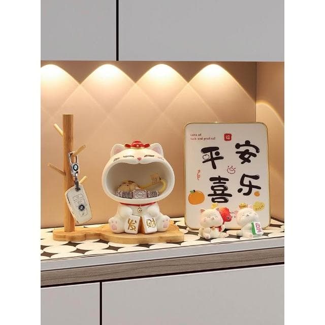 入戶玄關擺件鑰匙收納可愛招財貓新款家居客廳裝飾品喬遷禮物