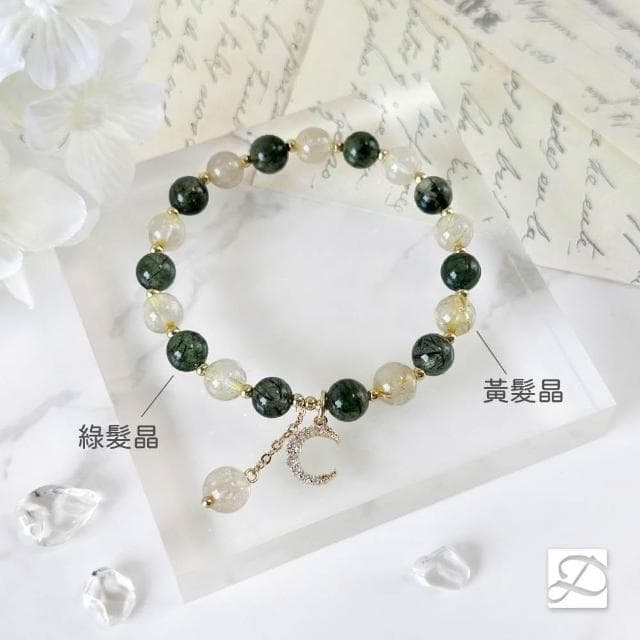 【Dawn Fashion 彤恩時尚】有遠見的資本家//招財水晶手鍊 // 黃髮晶 綠髮晶/生日禮物/父親節禮物