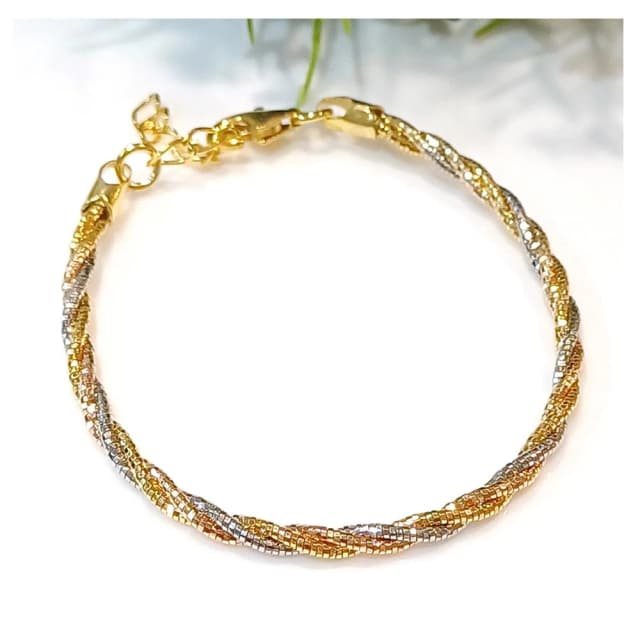 【KATE】銀飾 義大利經典三色K金編織純銀手鍊 K金手鍊 玫瑰金手鍊 編織手鍊 純銀手鍊 生日禮物 情人禮物