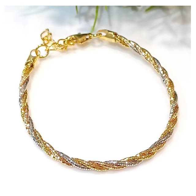 【KATE】銀飾 義大利經典三色K金編織純銀手鍊 K金手鍊 玫瑰金手鍊 編織手鍊 純銀手鍊 生日禮物 情人禮物