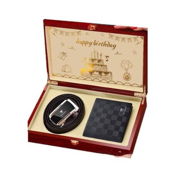真皮錢包皮帶 棋盤錢包皮帶 皮夾短夾錢夾 送禮套裝禮盒 新年生日結婚父親節禮物 台灣出貨