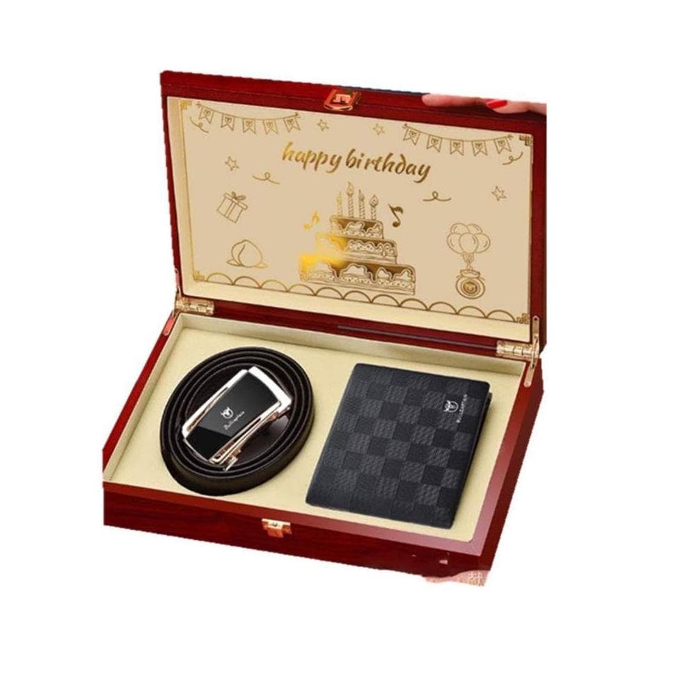 真皮錢包皮帶 棋盤錢包皮帶 皮夾短夾錢夾 送禮套裝禮盒 新年生日結婚父親節禮物 台灣出貨