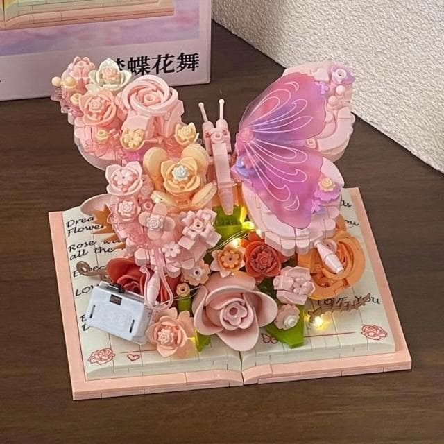 蝴蝶積木永生花成人小顆粒拼裝玩具生日蛋糕送生日禮物