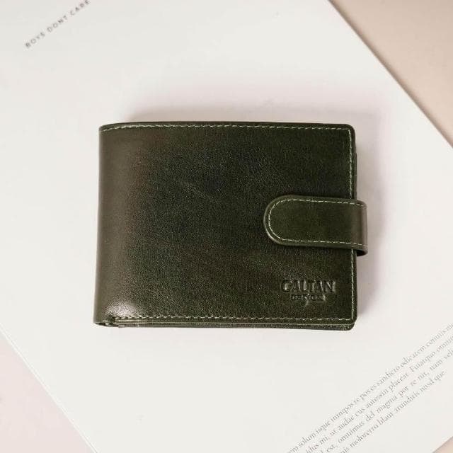 CALTAN DESIGN | 扣式三頁真皮多功能零錢短夾 075250 兩色 (中性 真皮 短夾 皮夾 錢包 )